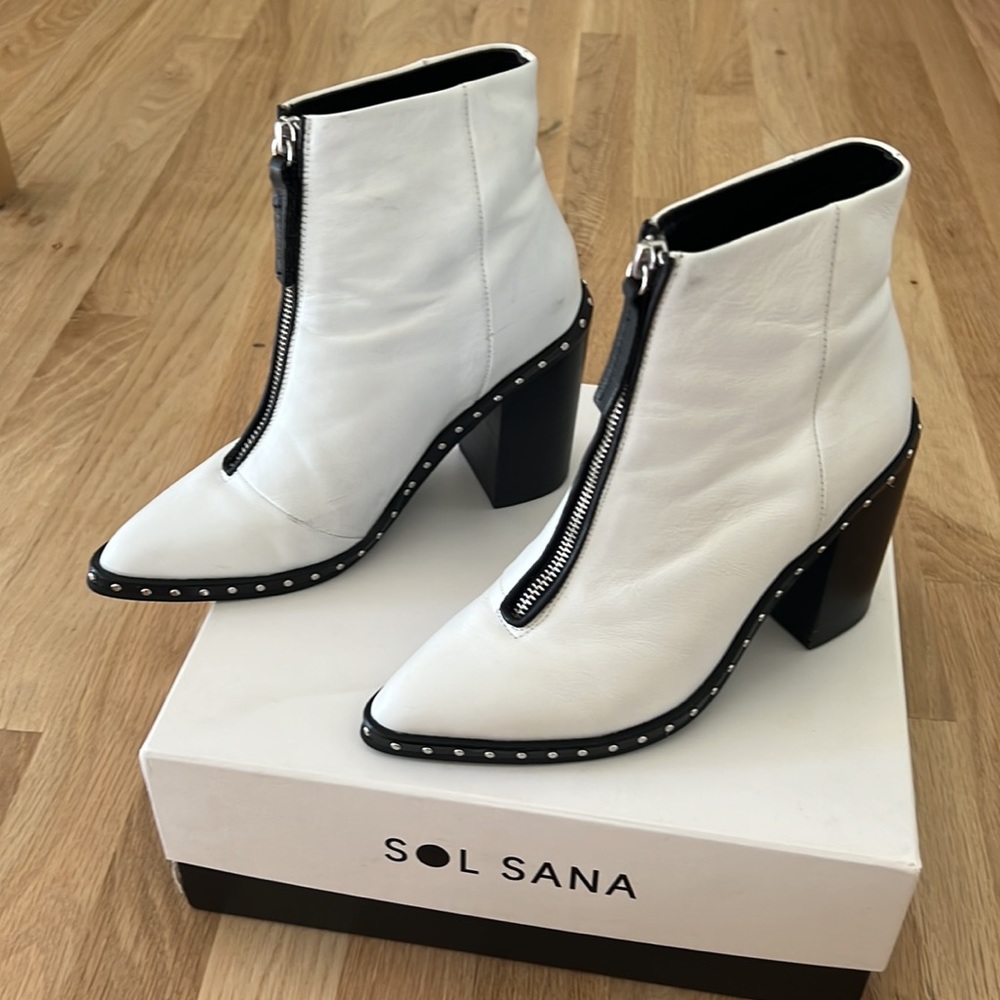 Sol Sana white leather zip booties